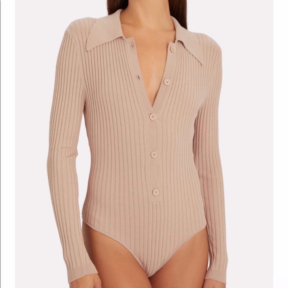 NWT RONNY KOBO Cyndie Ribbed Knit Polo Bodysuit NEW - Picture 5 of 9